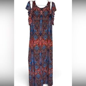 MSK Paisley Maxi Dress XL Cold Shoulder Boho Stretchy Long Dress
Size: XL
